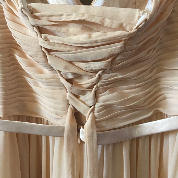 Strapless champagne peach formal with corset back - Picture 3 of 4